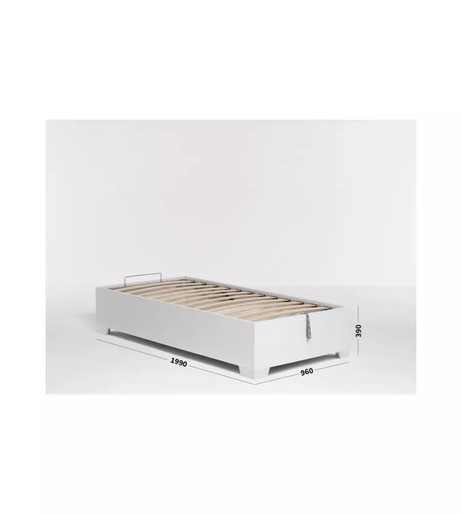 Letto singolo 'bed box' bianco con rete, contenitore e piedini 90x190 cm